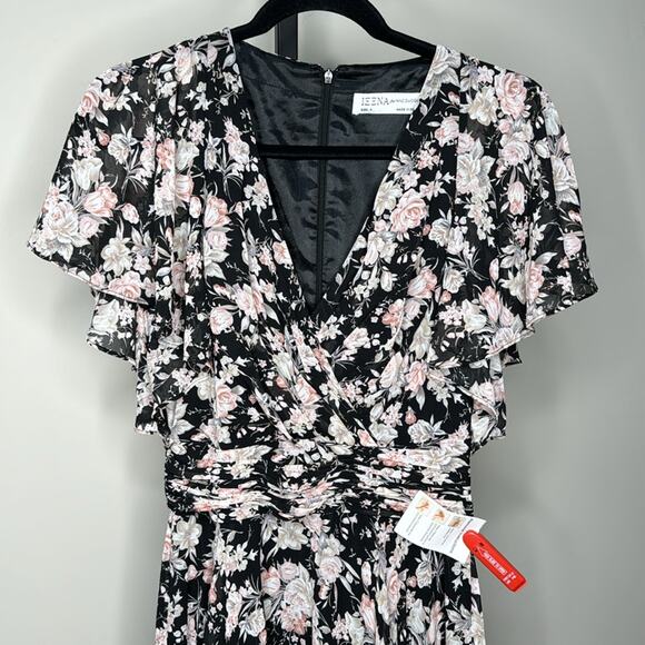 NWT IENNA for MAC DUGGAL Black Pink Floral Flutter Sleeve Maxi Dress Women’s - Picture 4 of 14